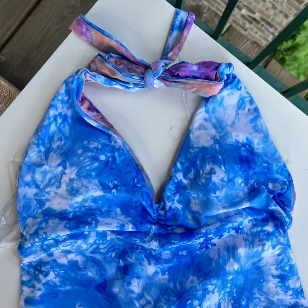 🆕 Soluna Reversible One-Piece Swimsuit Large Multicolor Tie-Dye Halter High Rise - Picture 6 of 13
